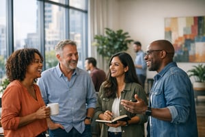 Modern Office with Happy Employees Talking