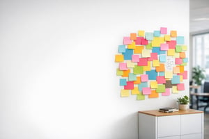 Modern Office with Sticky Notes and White Space