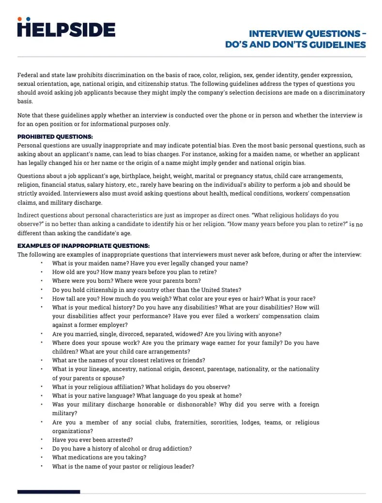 interview questions - do's and dont's guidelines