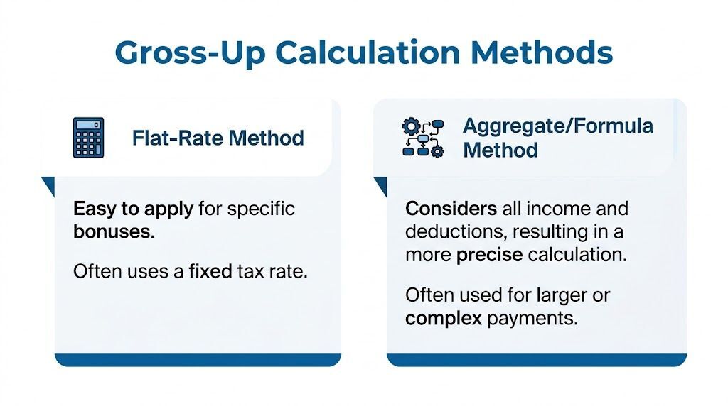 A graphic showing two gross-up calculation methods: the flat-rate method and the aggregate or formula method.
